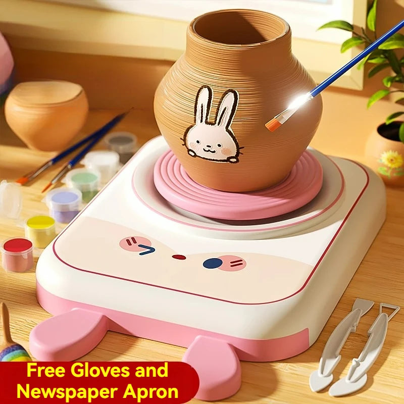 Mini Pottery Wheel Craft Set for Kids - DIY Ceramic Pottery Machine for Boys and Girls, Early Education Arts & Crafts Activity