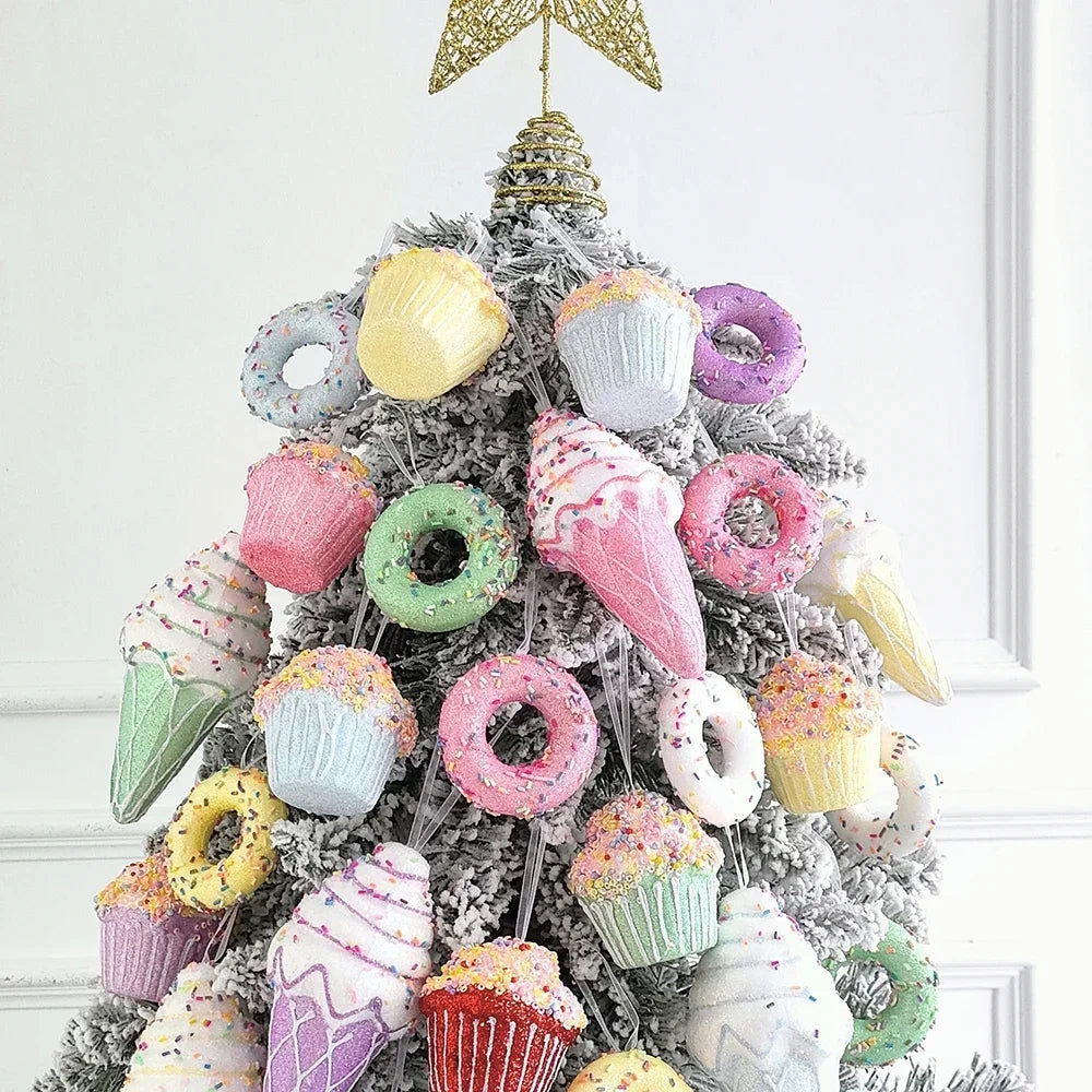 Festive Ice Cream & Candy Christmas Tree Ornaments - 2024 Holiday Home Decor for Parties and Celebrations