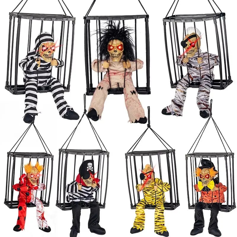 Schreeuwend skelet in gevangeniskooi, Halloween-decoratieaccessoire, angstaanjagend spookhuisdecor van acryl 2026