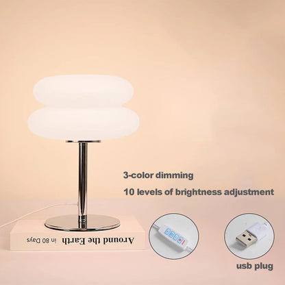 Lampada da tavolo crema paralume in plastica lampada da comodino a fungo autunno 2025 dimmerazione tricolore USB LED inclusi atmosfera accogliente