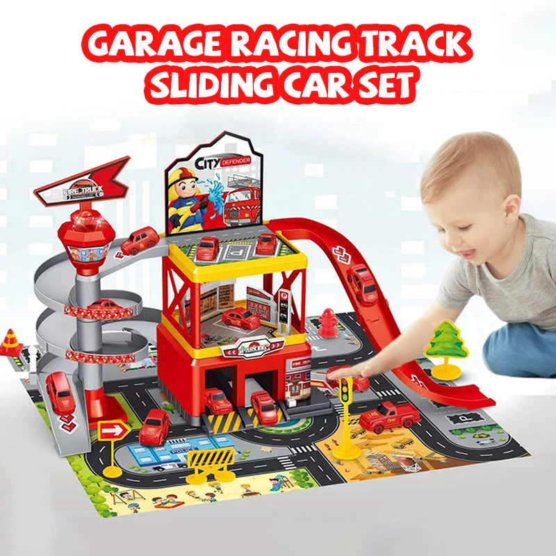 Multi-Storey Garage Racing Track with Cars - Interactive Parking Toy for Boys