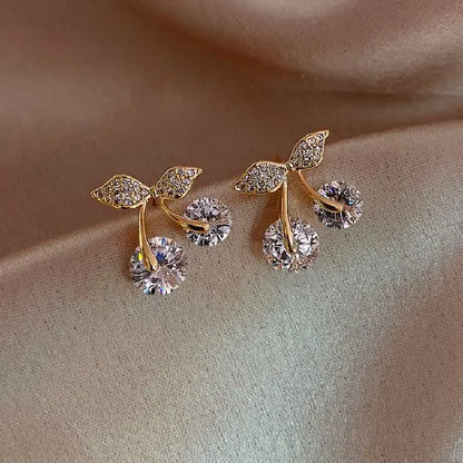 Crystal Flower Earrings Pearl Drop Gold Tone – Korean Style Party Jewelry, Fall 2026 Gift Idea