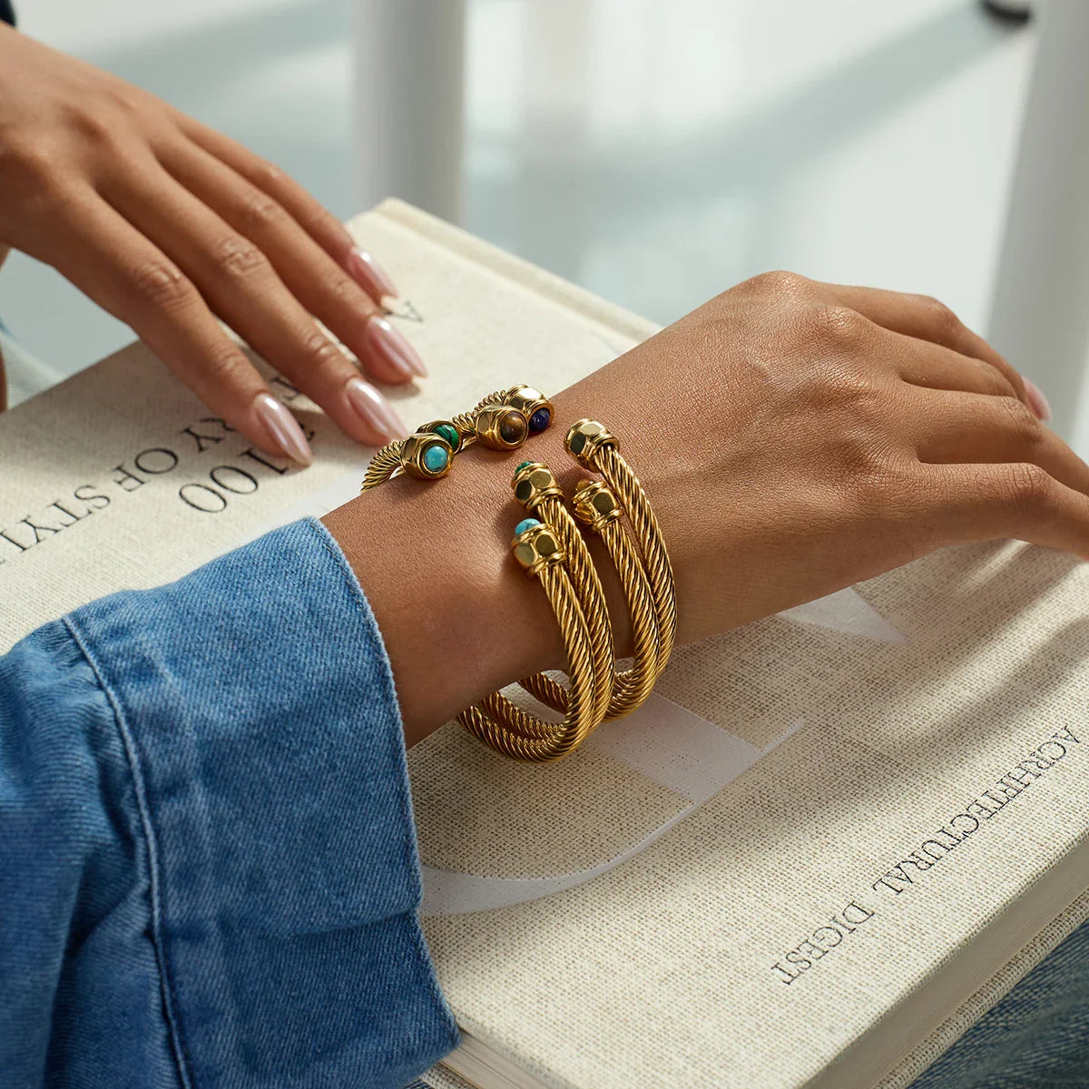 Gold Plated Stainless Steel Stackable Bracelet Set Cuff Jewelry For Elegant Layering Spring 2026 Gift