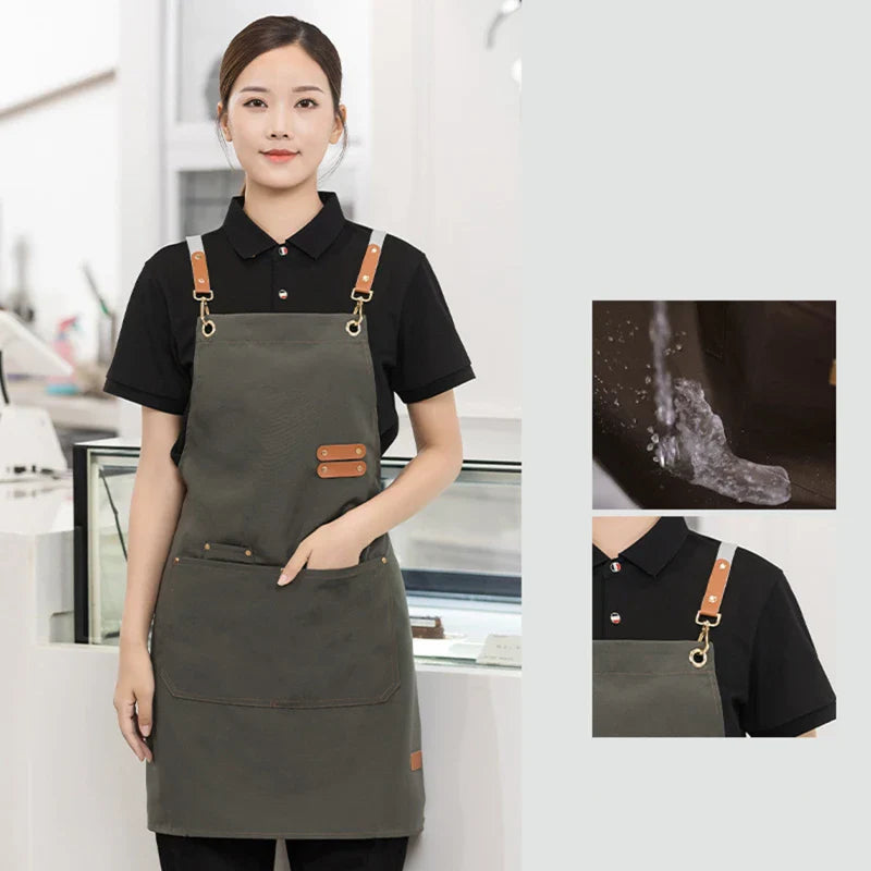 Canvas Apron Waterproof Bib Professional Cafe Catering Apron Fall 2025 Water Resistant Durable