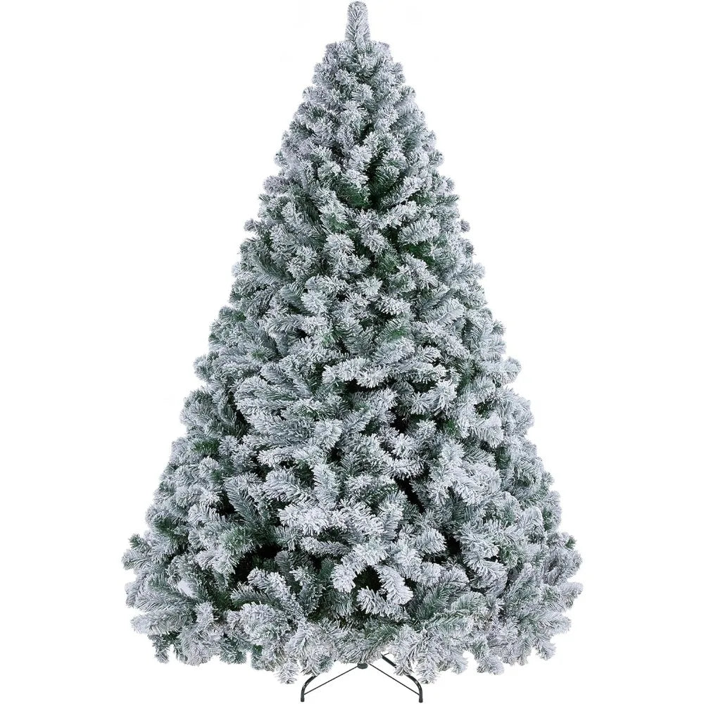 Snow Flocked Hinged Artificial Christmas Spruce Tree - Full & Lush Holiday Decoration for Home & Office with 1284 Bendable Branches