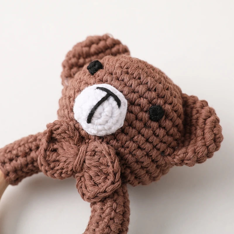 Crochet Bear Teether Rattle Ring Newborn Sensory Toys