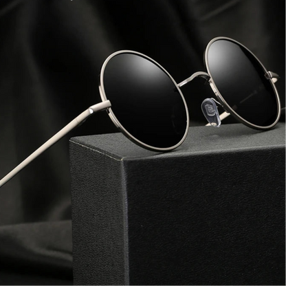 Retro Vintage Round Polarized Sunglasses Men Women Alloy Frame UV400 Black Lens Eyewear