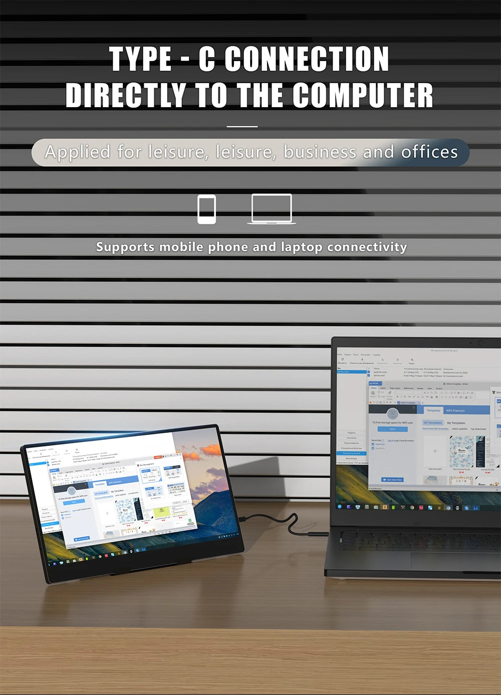 Monitor portátil 14 pulgadas 60Hz pantalla de viaje con altavoces