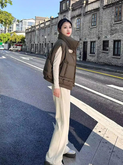 Warm Women’s Down Vest - Cropped Boxy, PU, Winter Layering