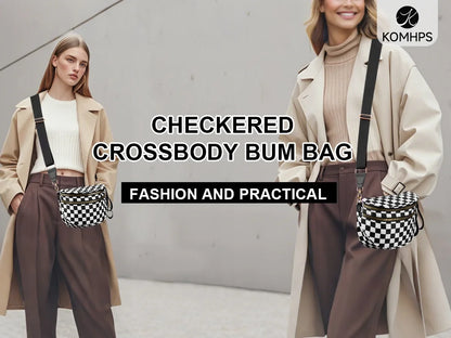 Casual women's checkered fanny pack – large capacity bum bag, adjustable crossbody mommy travel bag