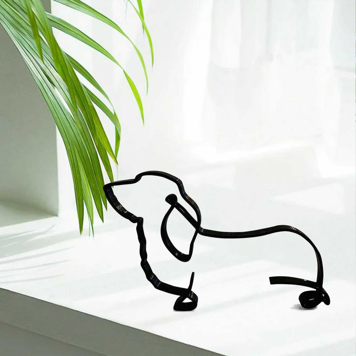 Minimalist Metal Dog Sculpture - Unique Home Office Decor, Modern Art Figurine