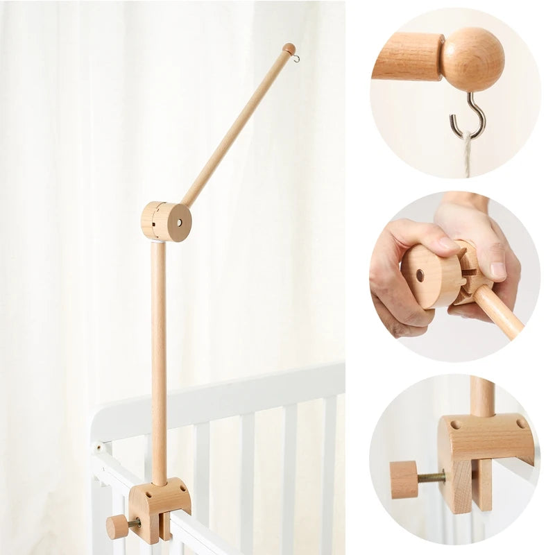 Wooden Baby Mobile Crib Arm Holder Newborn Sensory Toys