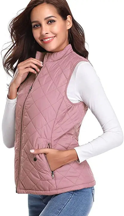 Lightweight Women Quilted Vest - Stand Collar Cotton Winter