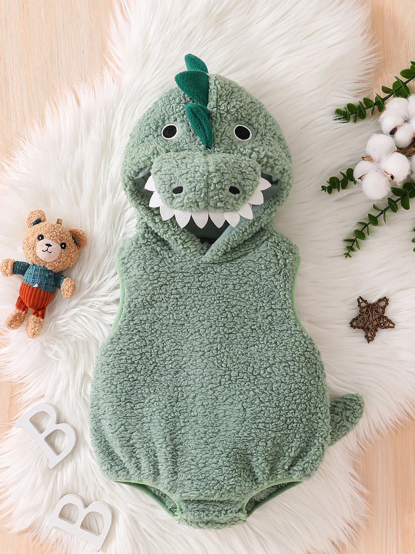 Baby Dinosaur Halloween Romper Plush Hooded Sleeveless