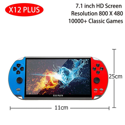 X12 Plus X7 Portable Retro Game Console - 7.1" HD Screen, 10,000 Classic Games, Handheld Multimedia Player