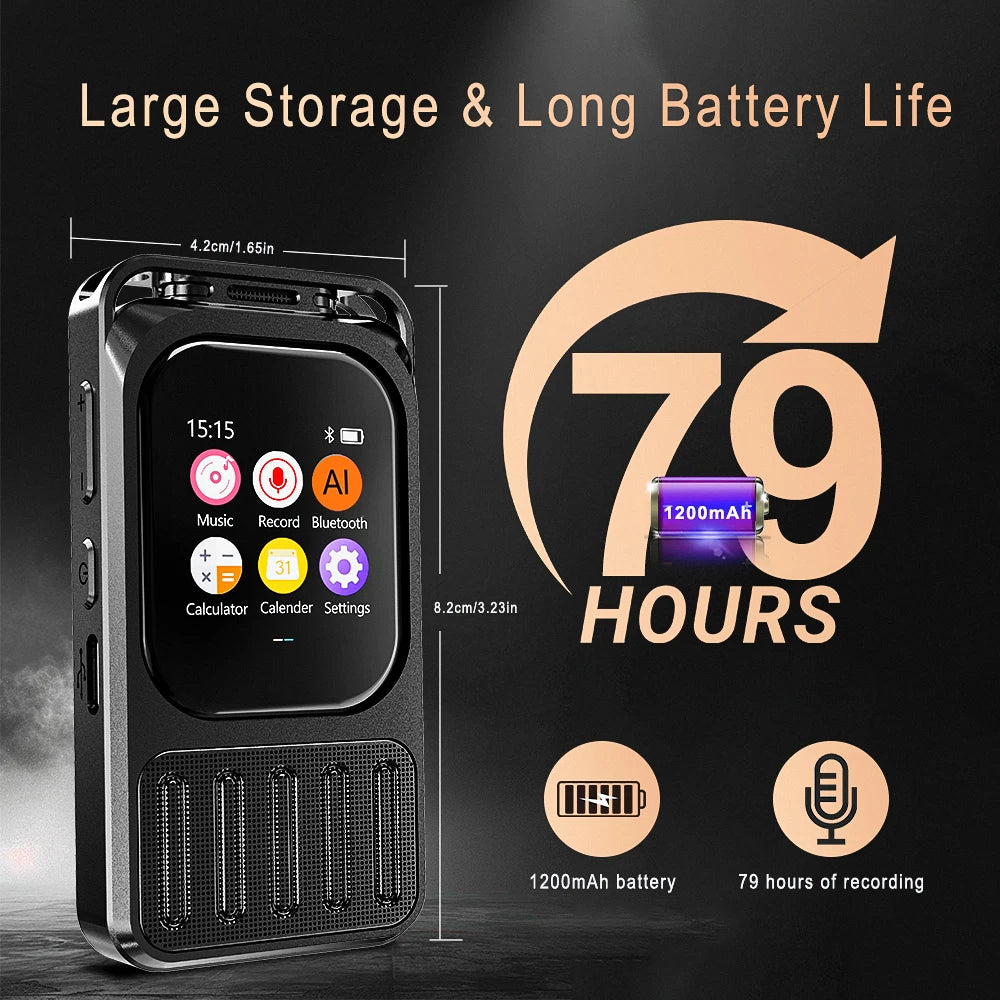 AI Voice Recorder Bluetooth Touchscreen 79H Battery 1200mAh