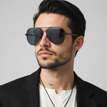 Klassische Big Pilot Sonnenbrille für Herren - Luxuriöse Metall schwarze Aviator Sonnenbrille UV400