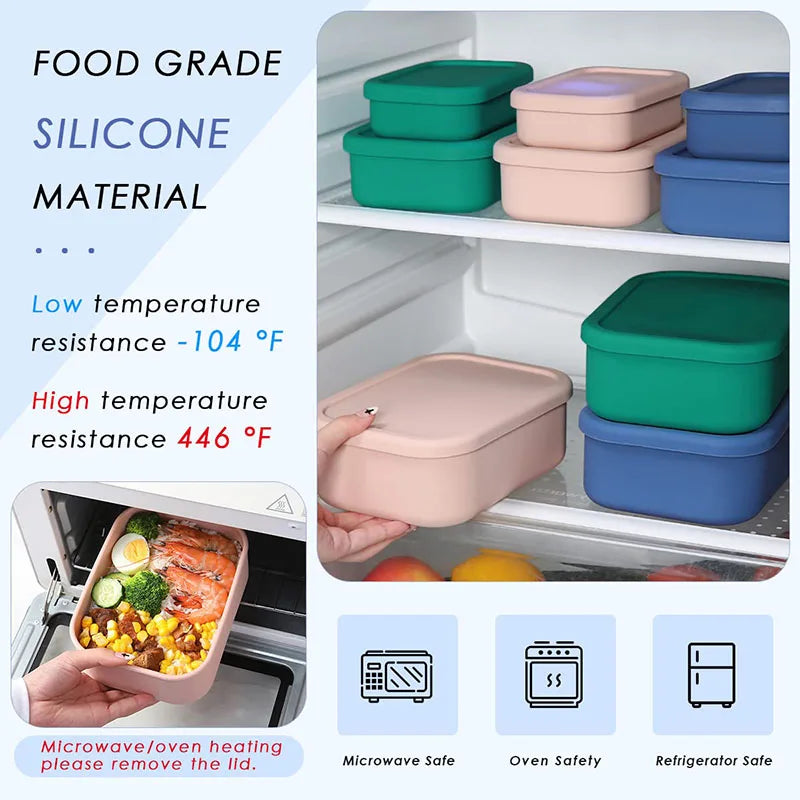 BPA-Free Leak-Proof Silicone Bento Lunch Box - Reusable Meal Prep Container for Kids & Adults