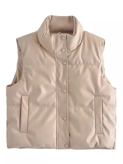 Warm Women’s PU Leather Vest - Padded Short, For Winter