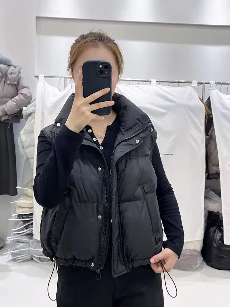 Warm Women’s Down Vest - Stand Collar, Duck Down, Winter