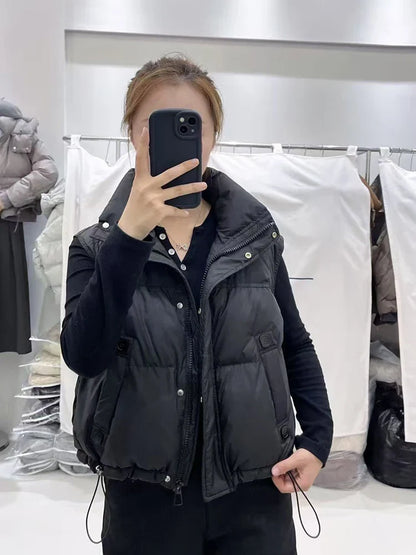 Warm Women’s Down Vest - Stand Collar, Duck Down, Winter
