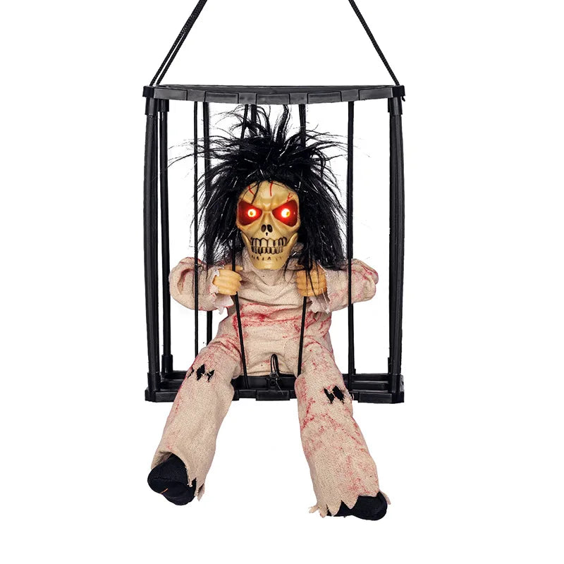Schreeuwend skelet in gevangeniskooi, Halloween-decoratieaccessoire, angstaanjagend spookhuisdecor van acryl 2026