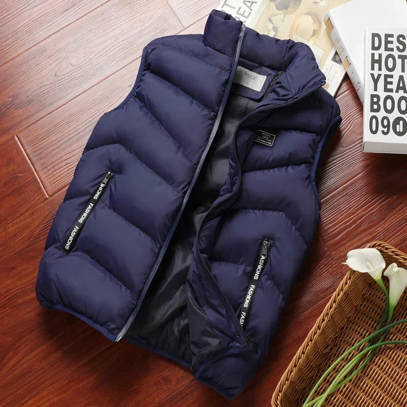 Warm Men’s Puffer Vest - Short Quilted, Polyester, Winter
