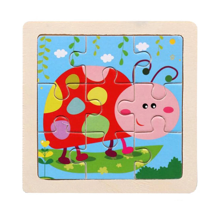 Kids Wooden Jigsaw Puzzle - Montessori Cartoon Animal Vehicle Educational Toy for Children