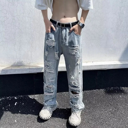 Oversized Relaxed Mens Jeans - Ripped Straight Leg Denim