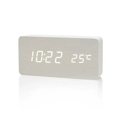 Digital Alarm Clock Wooden LED Table Clock with Temperature for Bedroom Office Decor