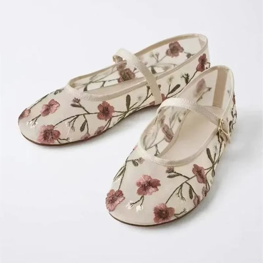 Breathable Womens Ballet Flats - Mary Jane, Mesh, Summer