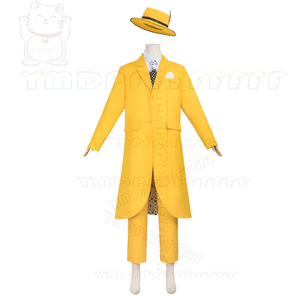 Jim Carrey The Mask-cosplaykostuum met groen gezicht en geel pak, anime-set voor volwassenen, Halloween 2026