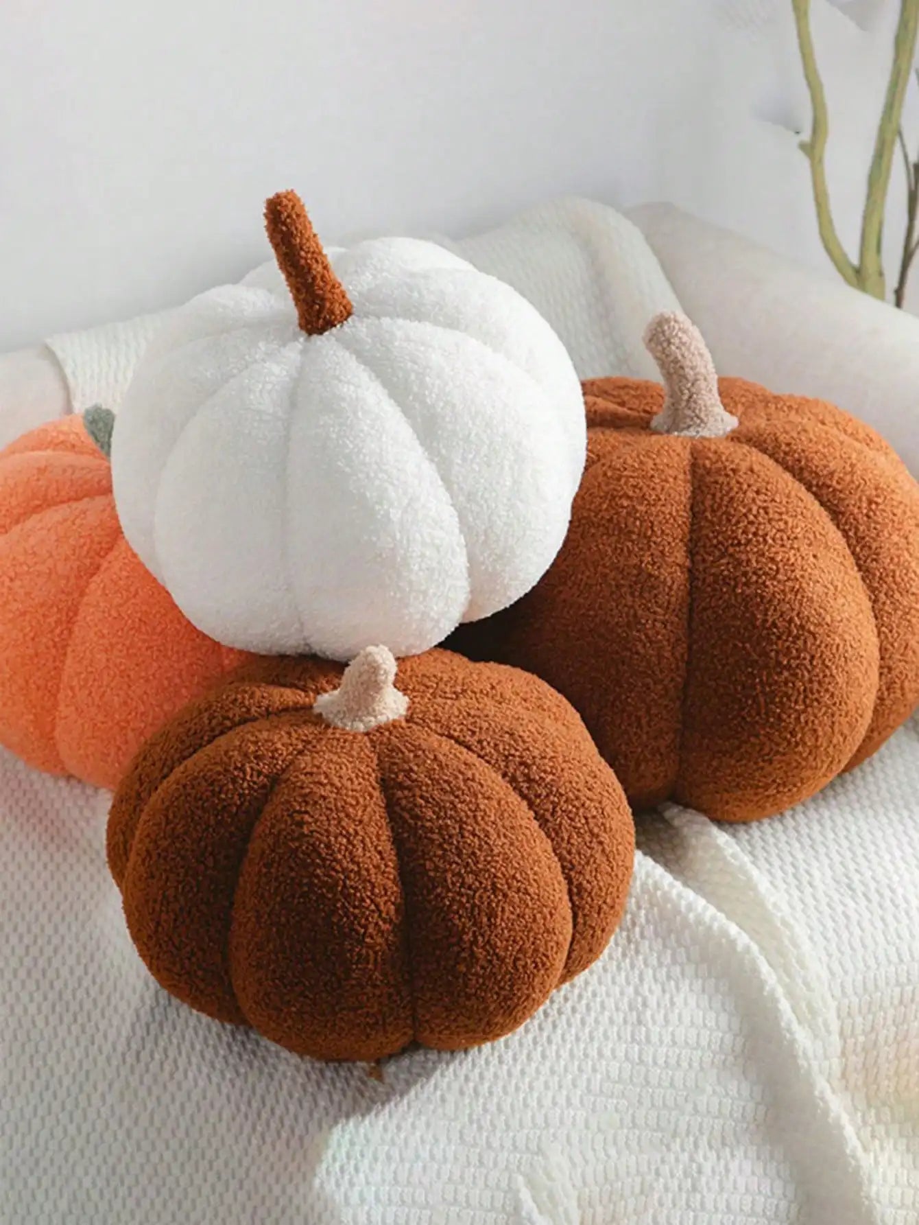 Plush Pumpkin Cushion – Cozy Sherpa & Boucle Throw Pillow for Fall & Halloween Home Decor, Ideal Gift for Kids and Babies