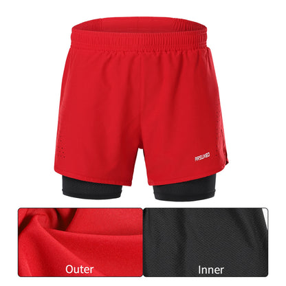 Stretchy men's 2-in-1 running shorts - longer liner, polyester blend, for jogging and gym