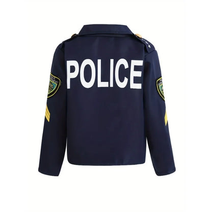 Cosplaykostuumset voor kinderen als politieagent, met jas, broek, pet en accessoires voor Halloweenfeestjes 2026