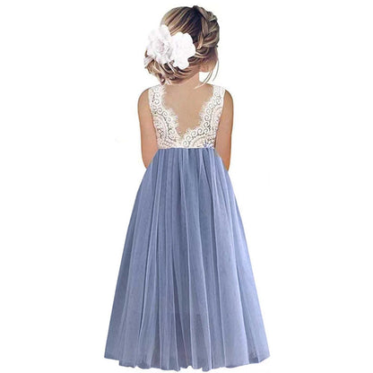 Leichtes Mädchen-Blumenkindkleid - Spitzenoberteil, fließender Tüllrock, Polyester, Für Hochzeit