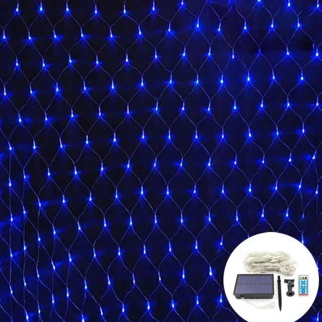 Solar-Powered LED Net Curtain Lights - 8 Modes Waterproof String Fairy Lights for Holiday Decorations, Christmas, Weddings & Outdoor Events