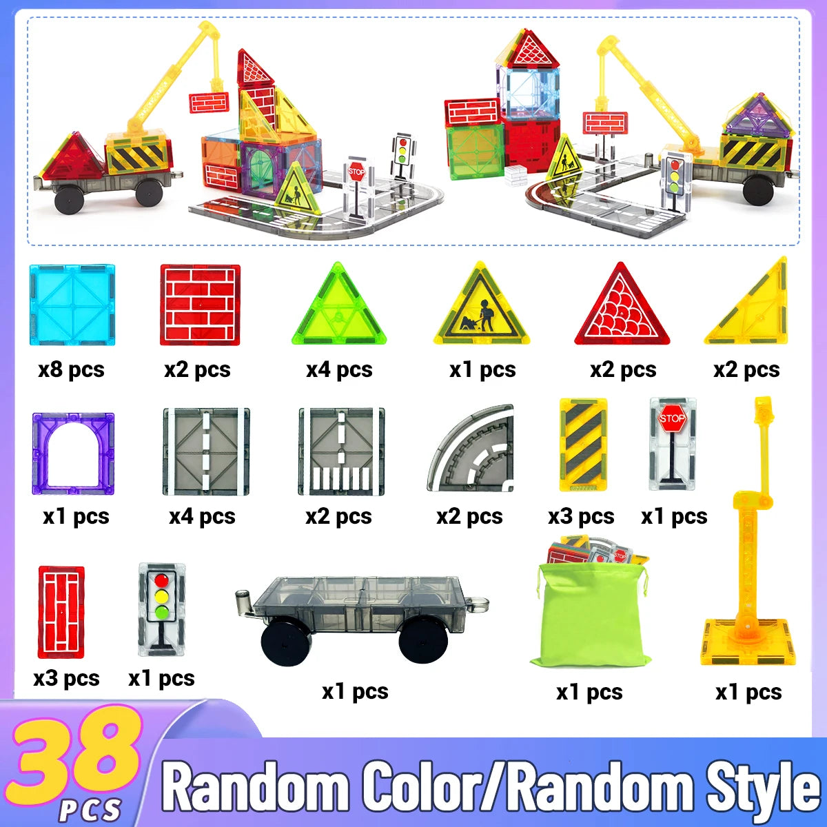 Magnetic Building Blocks Road Set with Cars - Fun Construction Toy for Boys & Girls, Ideal Christmas & Birthday Gift for Toddlers