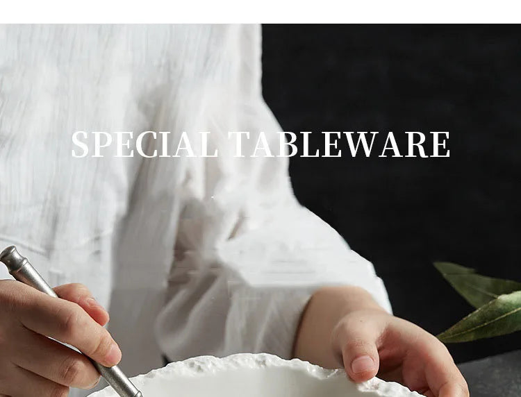 Vit porslinssoppskål med stenkanter Modern bordsservis