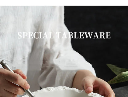 Vit porslinssoppskål med stenkanter Modern bordsservis