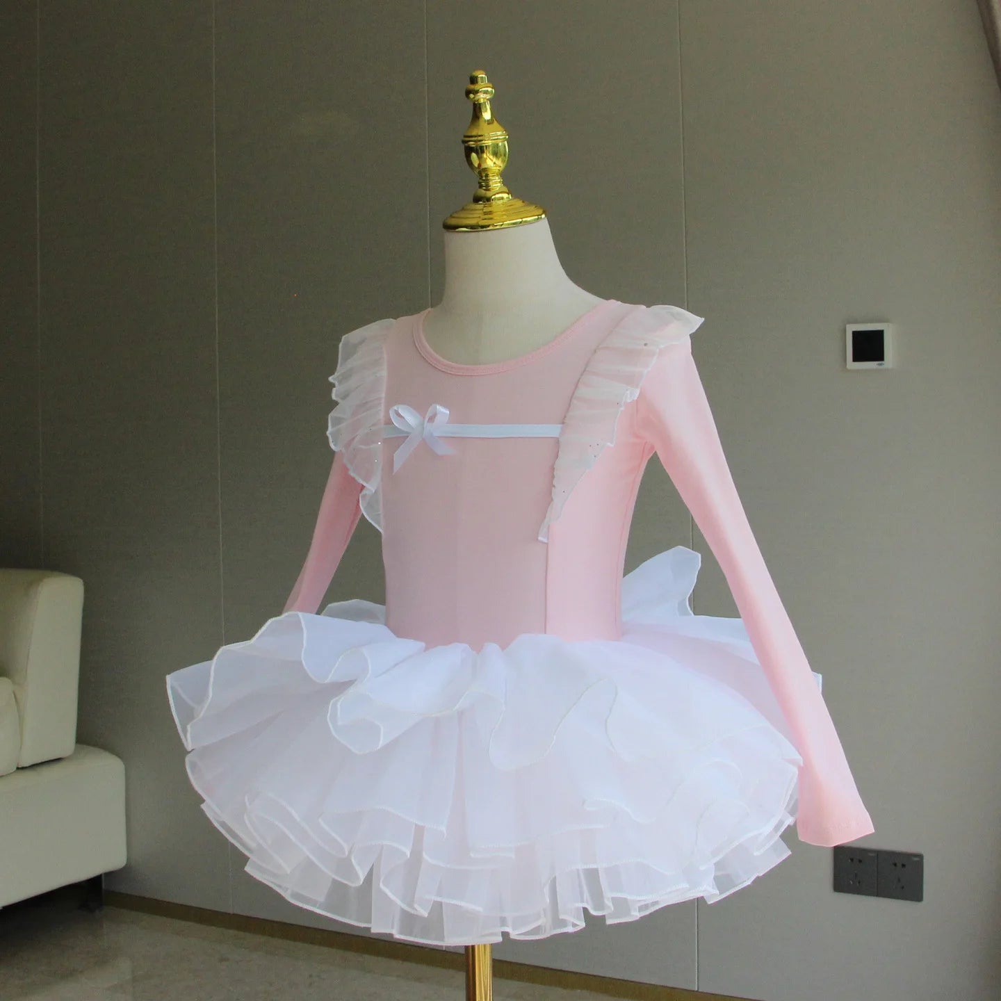 Set body leggero da balletto per ragazze - top con maniche a sbuffo, gonna tutu in tulle, poliestere, per lezione di danza