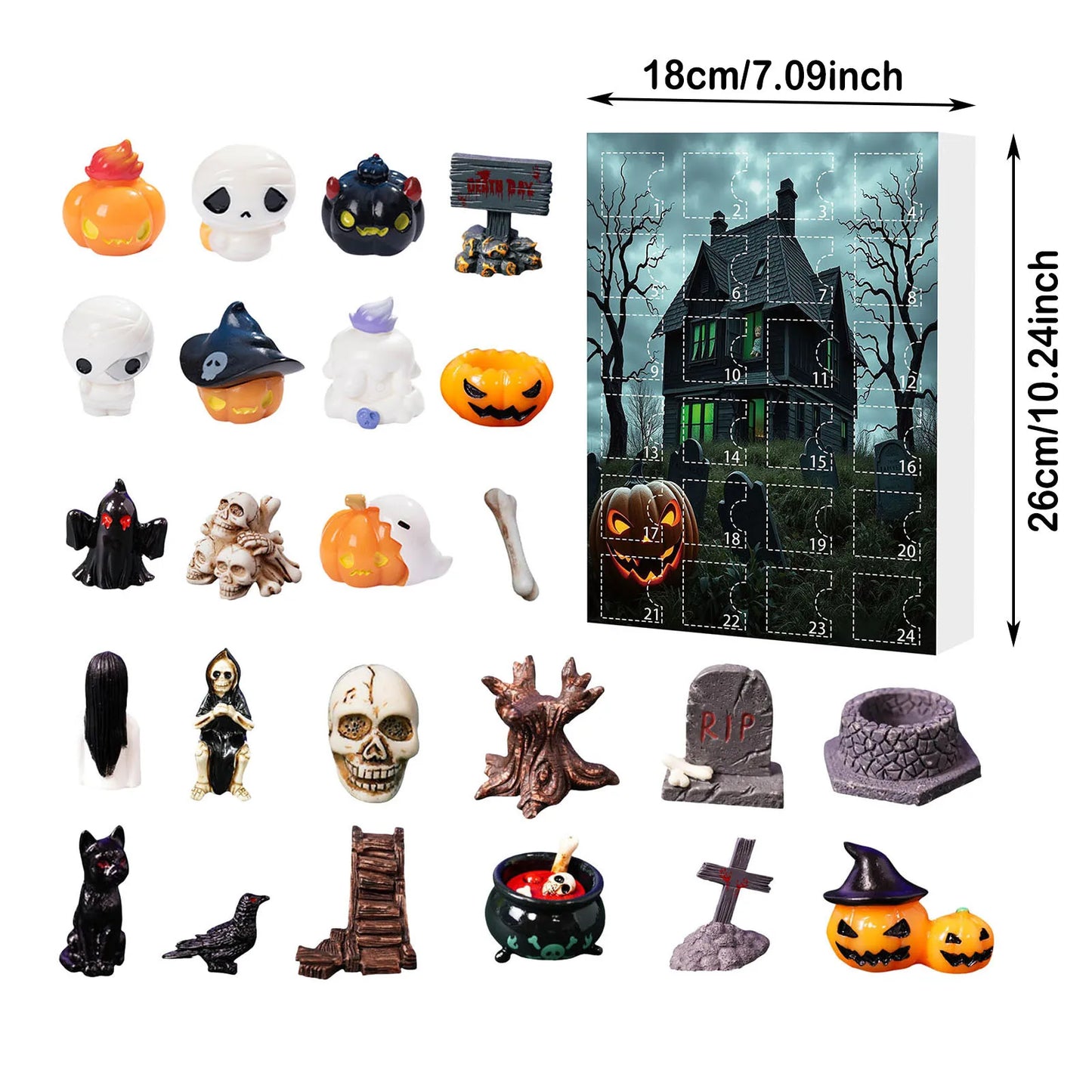 Calendario de Adviento de Halloween 24 Cuenta Regresiva con Mini Figuras
