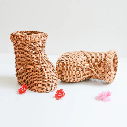 Rattan Vase Boot Shaped Imitation Woven Tabletop Christmas Decor Holiday 2025 Cute Centerpiece Gift