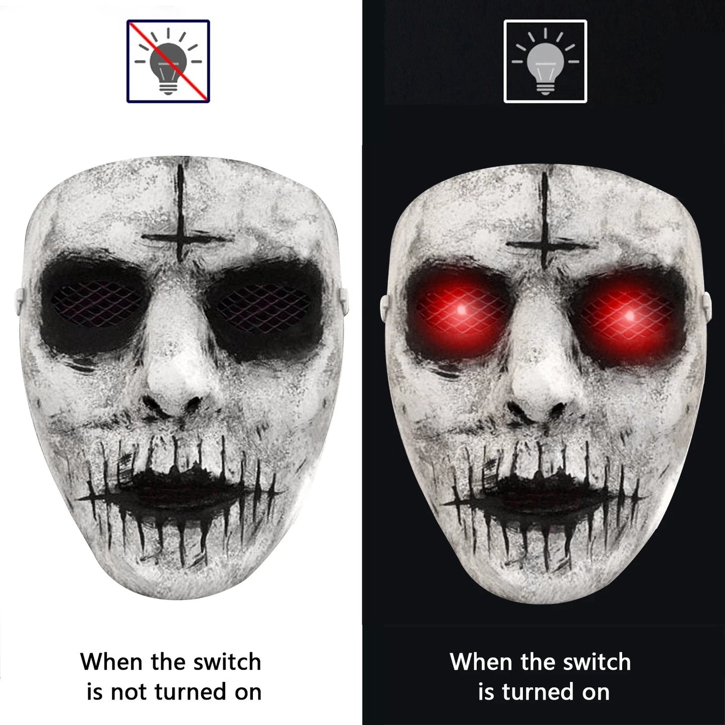 Halloween Maske Rød LED Demon Latex Skummel Fest Maske