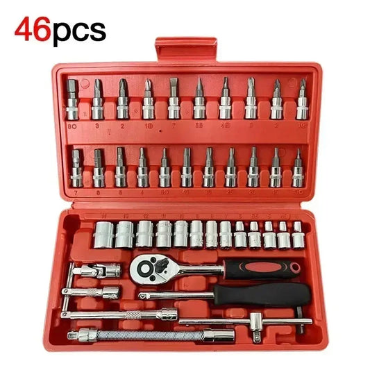 Metric Socket Wrench Set - Home Tools Car Mechanic Kit with Ratchet and Adapters