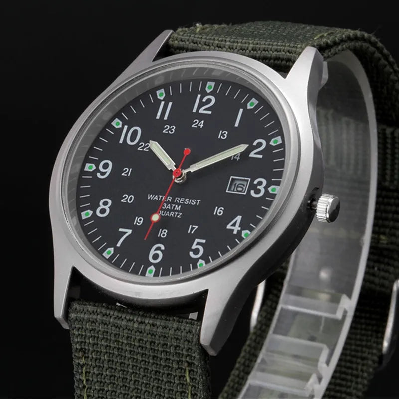 Quartz Field Watch Nylon Strap Military Style Date Luminous