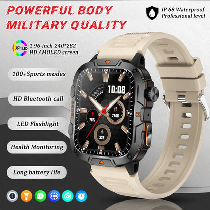 Smartwatch Rugged Military Grade – 1.96 Inch AMOLED Display, 5ATM Waterproof, Bluetooth Call Fitness Tracker, Fall 2025