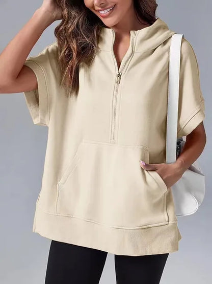 Lightweight Women's Short Sleeve Hoodie - Oversized Knit