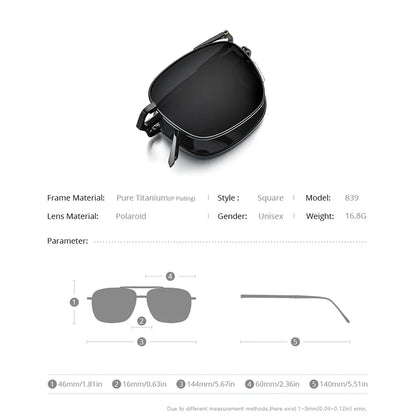 Polaroide solbriller, titanium foldbart firkantet stel, ultralet rejsebriller, sommer 2026, UV beskyttelse