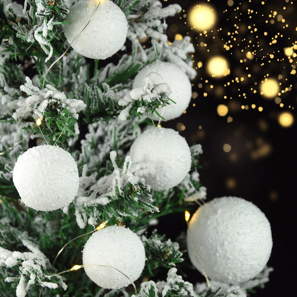 8cm White Foam Christmas Ornaments - Round DIY Tree Decor, 6-Pack Holiday Hanging Balls for Home Navidad New Year Celebrations